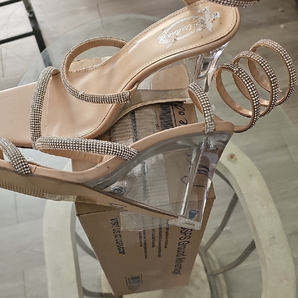 Chic Beige Rhinestone Heels - Picture 2 of 6